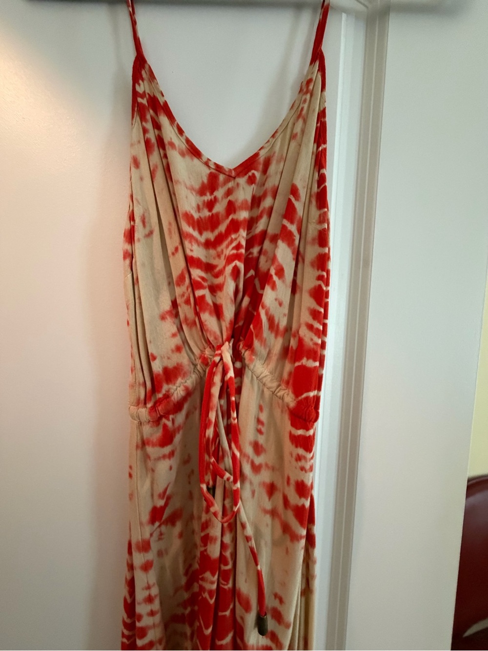 Tie-Dye Red and Cream Sleeveless Maxi Dress